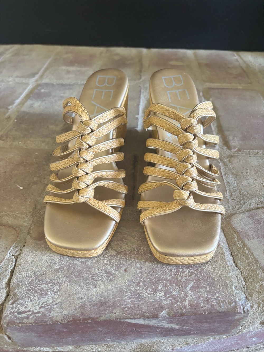 Beach Gold Braided Knot Slide Wedges